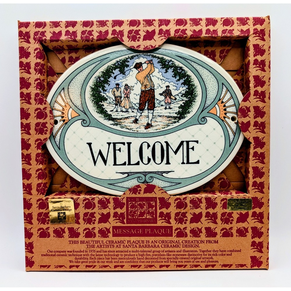 Santa Barbara Ceramic Design Golf Welcome Message Plaque Stoneware Wall Decor